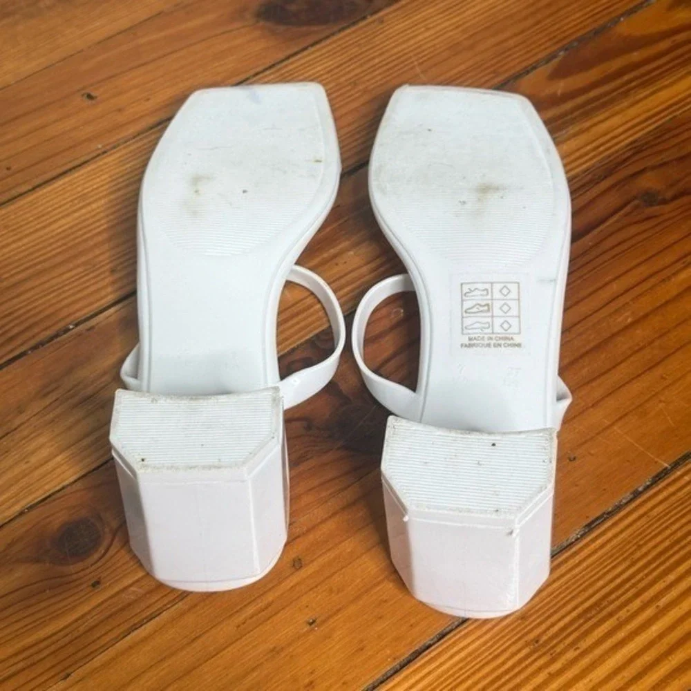 Jeffrey Campbell Glossy Patent White Strappy Sandal with Block Heel